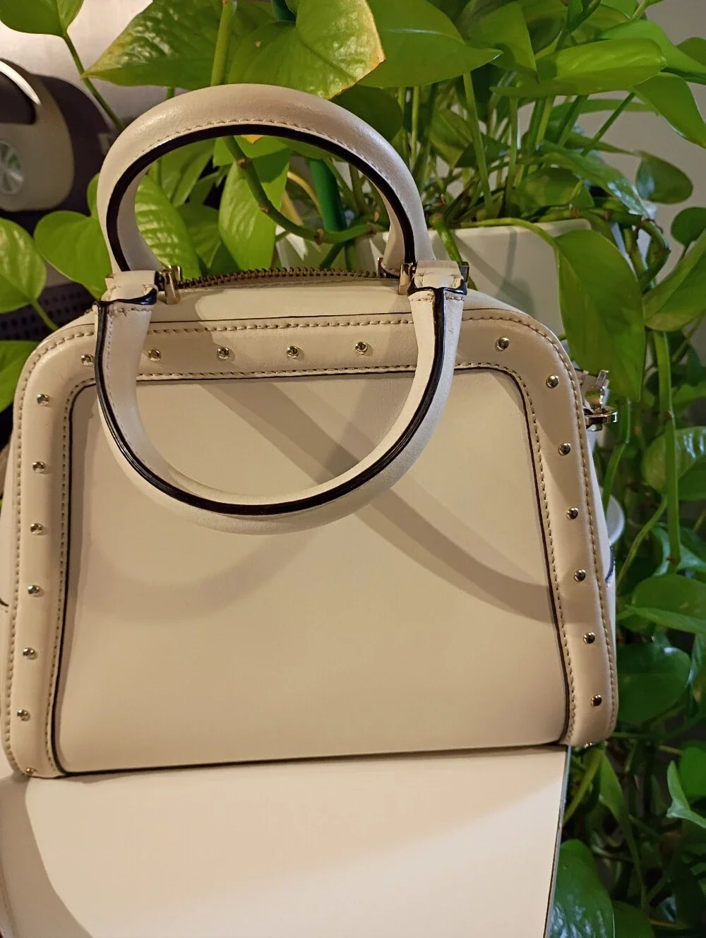 kate spade Cream Studded Satchel with Gold Hardware